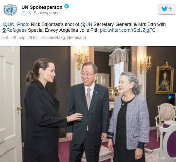 Після госпіталізації Джолі зустрілася з секретарем ООН Пан Гі Муном - фото 1