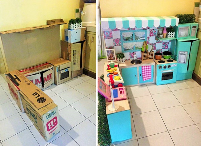 Як мама зробила дивовижну міні-кухню для доньки із картонних коробок  - фото 1