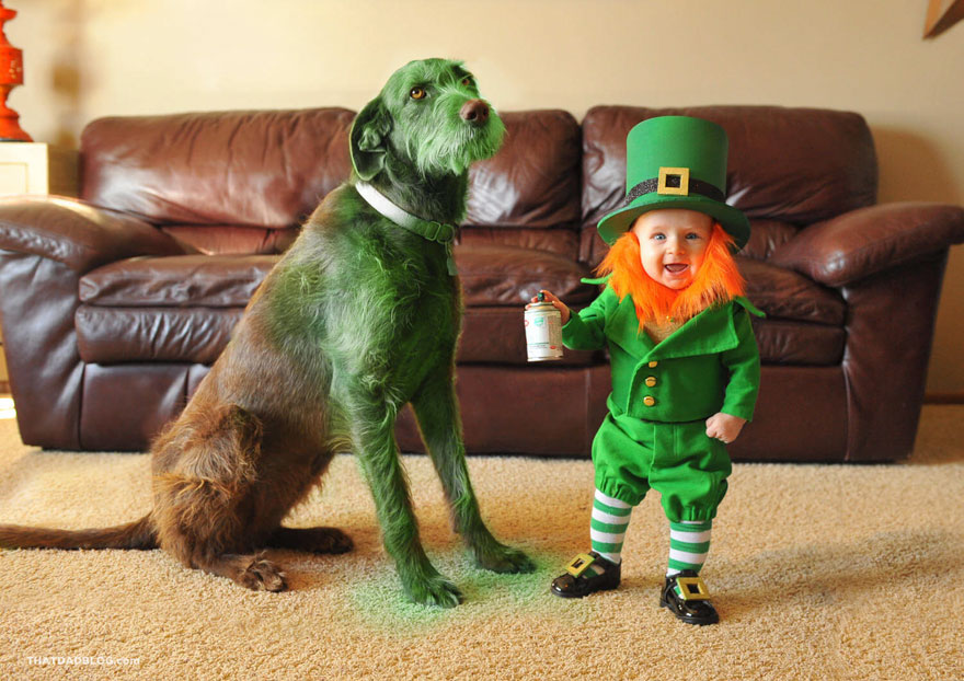 Як татусь перетвори 6-місячного сина на лепрекона і пофарбував пса в зелений колір - фото 1