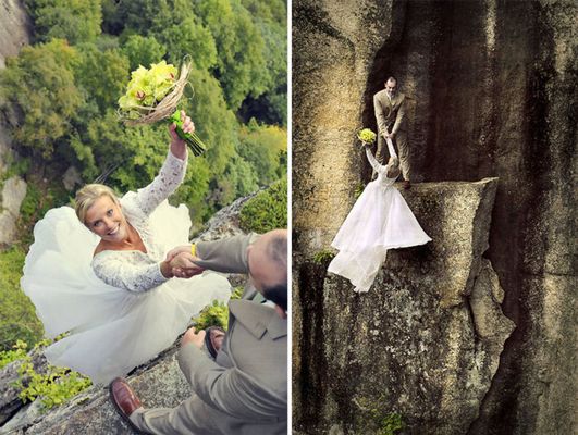 Як виглядає весільна фотосесія на шалено високій скелі - фото 1