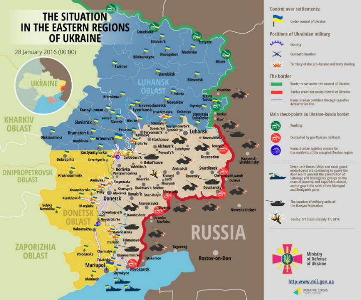 Карта АТО на 28 січня: банди на Донбасі гатять з гранатометів і зеніток - фото 1
