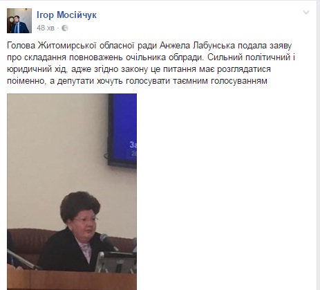 Голова Житомирської облради Лабунська подала у відставку - фото 2