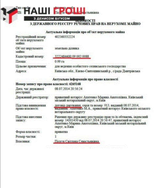Дружині екс-генпрокурора Піскуна подарували 7 га землі під Києвом (ДОКУМЕНТ) - фото 1