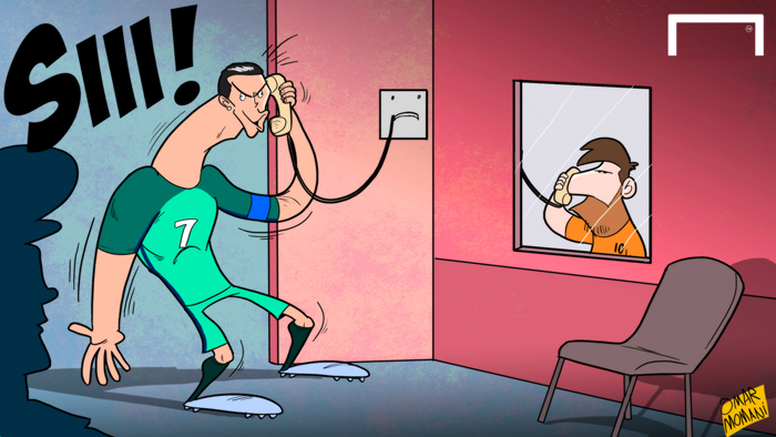 Карикатурист показав, як Роналду відвідуватиме Мессі в тюрмі - фото 1