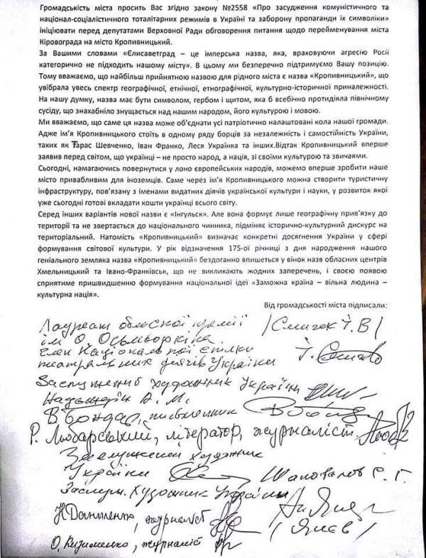 Митці Кіровограда збирають підписи за перейменування міста на Кропивницький - фото 1