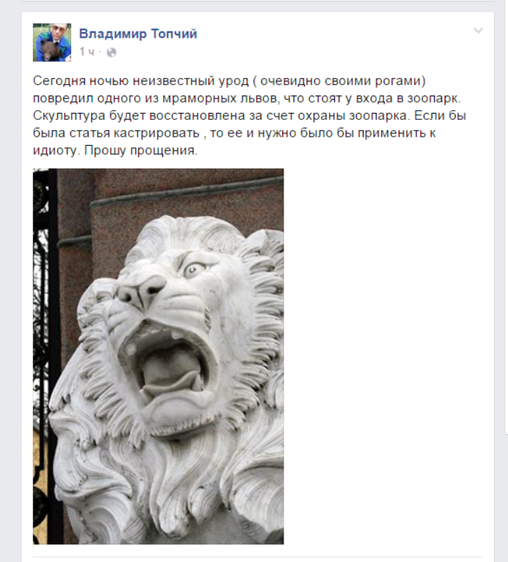 У Миколаєві покидьок "рогами" пошкодив мармурового лева у зоопарку - фото 1