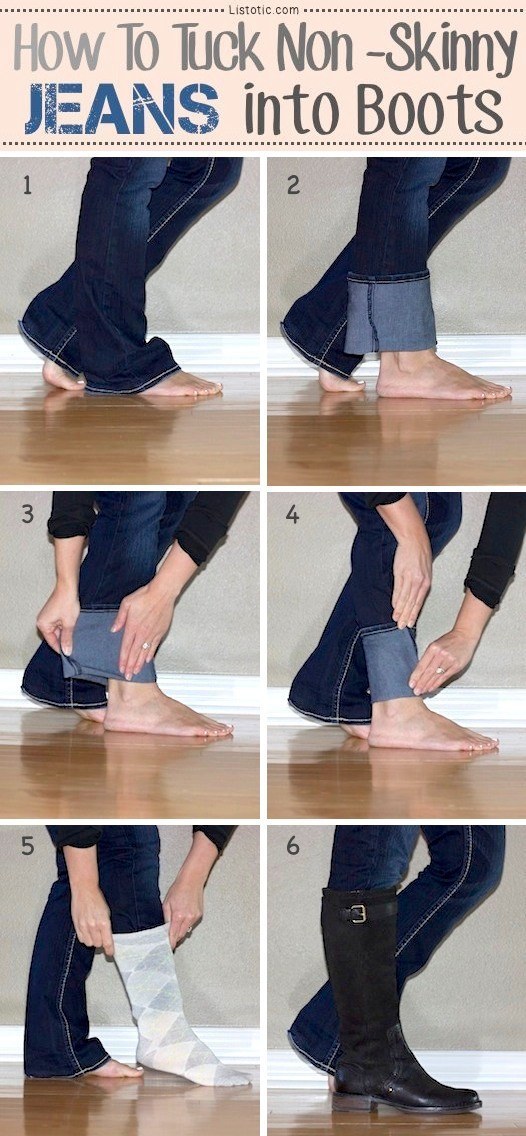 Чтобы штаны не вылезали из сапог, нужно их один раз подвернуть и аккуратно надеть носки сверху