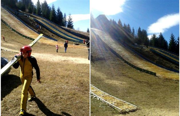 На Прикарпатті діти на змаганнях замість снігу стрибали у ґрунт - фото 1