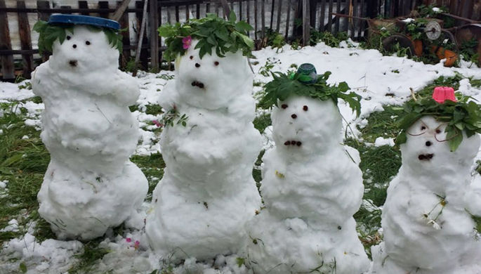 На Росії в середині липня почали ліпити сніговиків - фото 1
