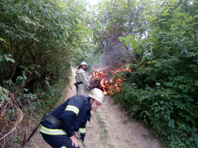 На Київщині в лісі спалахнула автівка - фото 1