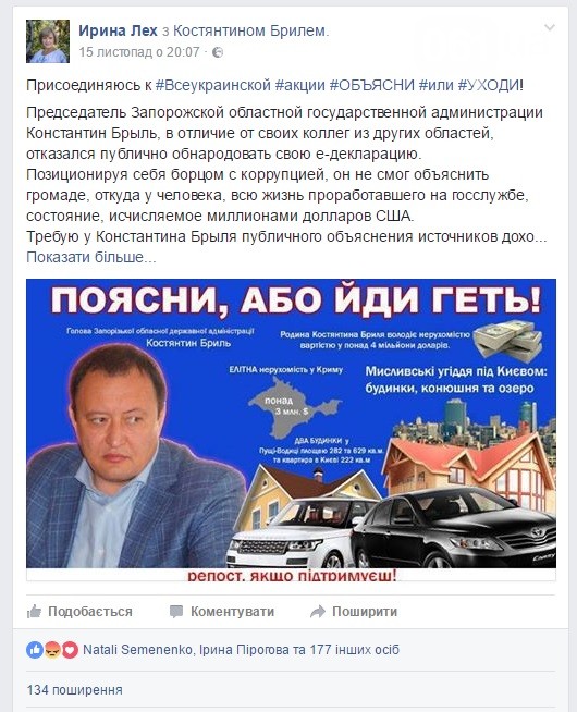 Запорізький губернатор судитиметься з активісткою через колаж у "Фейсбуці" (ДОКУМЕНТ) - фото 1
