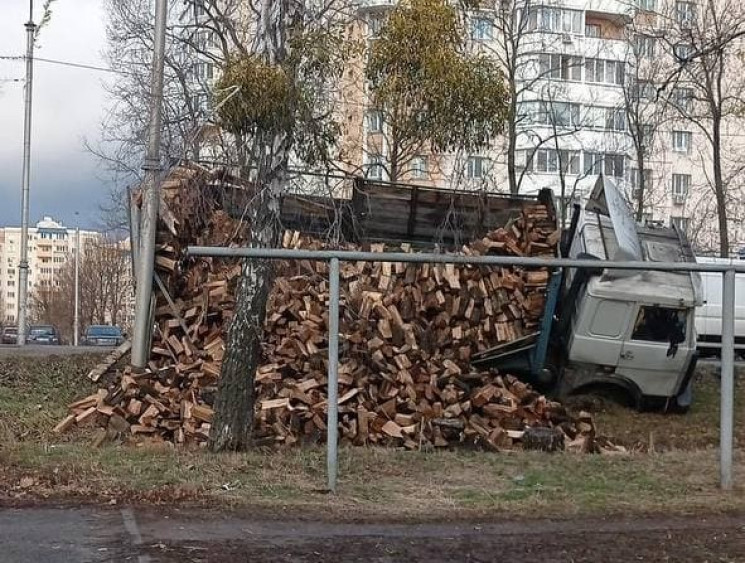 Під Києвом водій вантажівки з дровами ви…