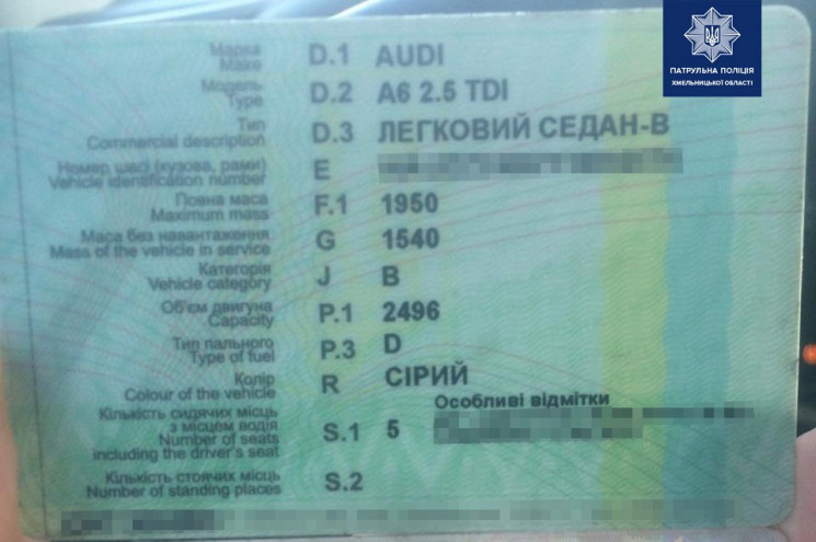 "Ауді" з підробними документами зупинили…