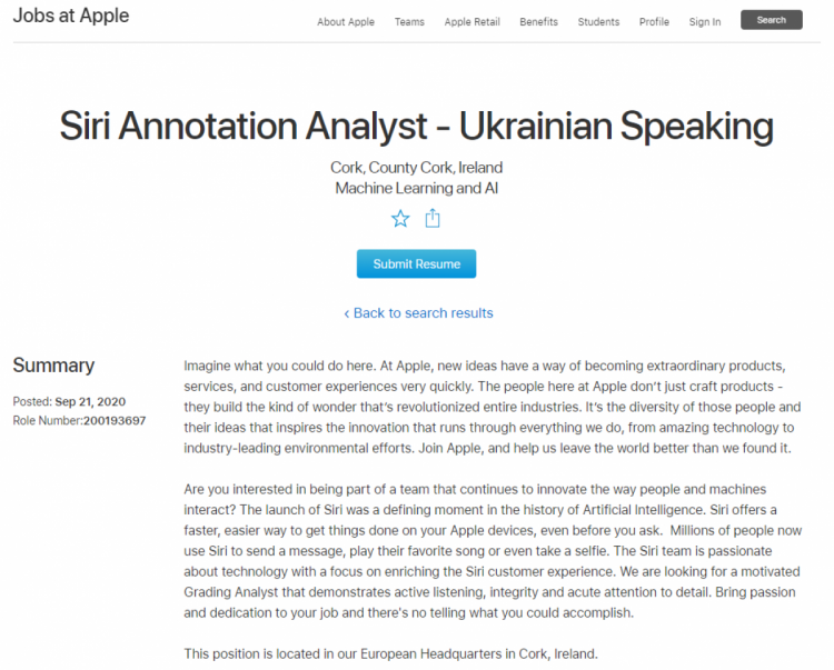 Apple шукає україномовного фахівця