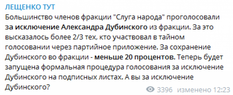 Скріншот з Telegram-каналу Сергія Лещенка