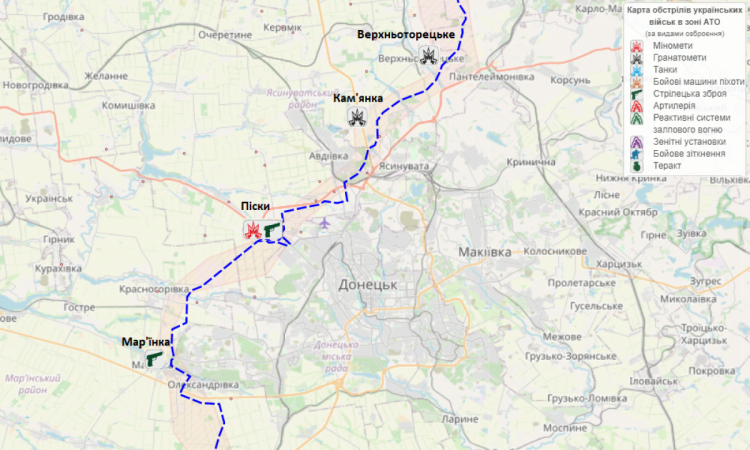 Карта ООС Донецк 26-28.02.2021 г.
