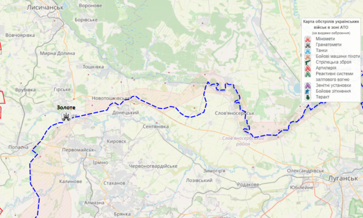 Карта ворожих обстрілів за 7-10 травня 2021 року на Луганщині