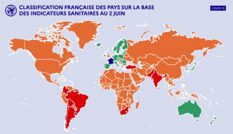 Франция. Распределение стран по карантинным зонам