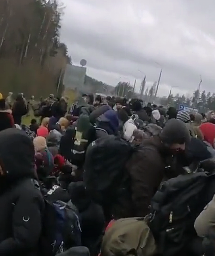 біженці збираються на підступах до пункту Брузги (на білоруській стороні)-Кузня (на польській стороні),