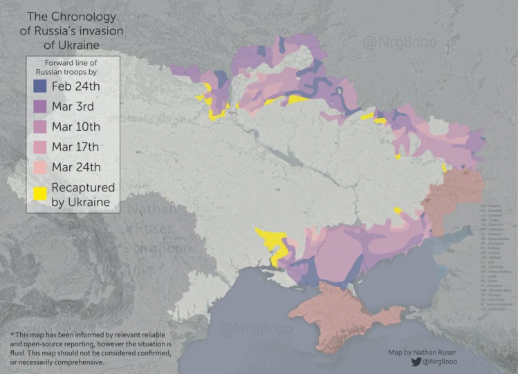 Карта війни в Україні 29 день 24 березня